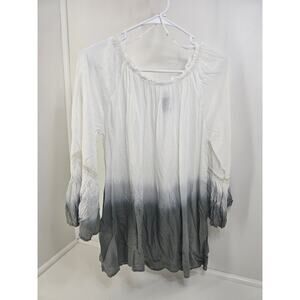 Grace Elements Women’s Blouse Size M Gray White Ombre Peasant Top